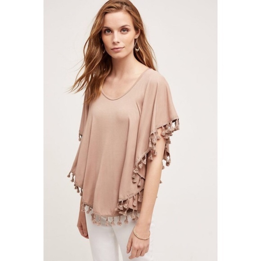 Anthropologie Eri + Ali Tasseled Poncho Taupe